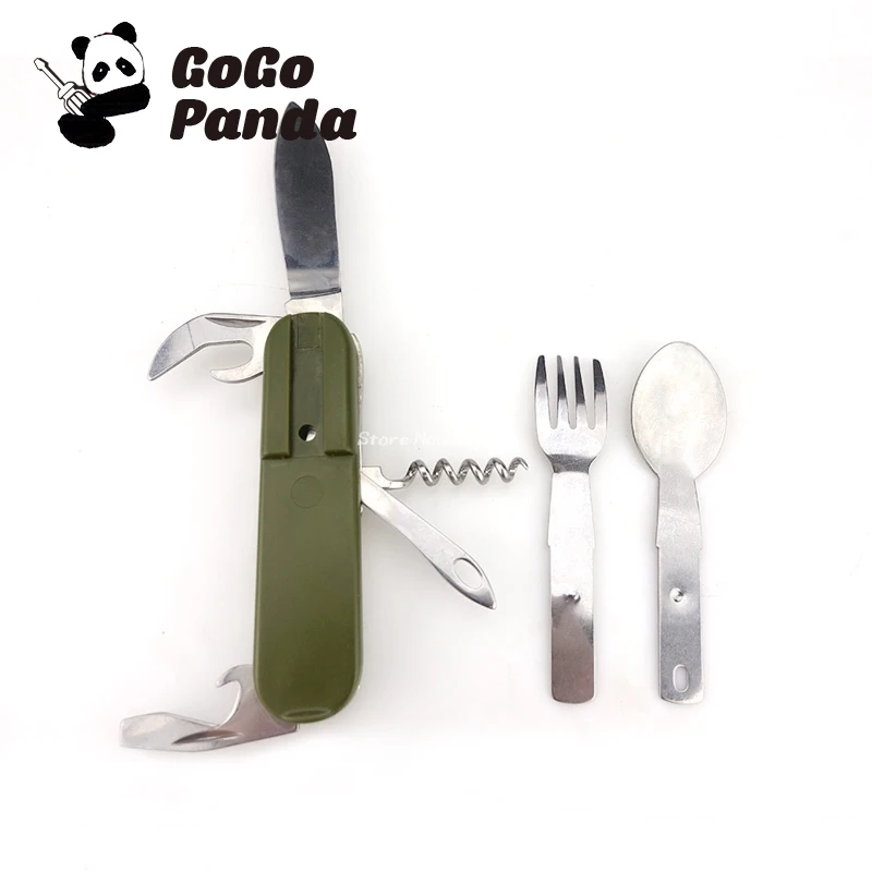 Free Shipping Outdoor Knife Multifunctional Folding Stainless Steel Tableware Picnic Tableware Fork Spoon Multipurpose Wild