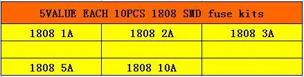 50 шт. 1808 SMD предохранитель 1A 2A 3A 10A 5A каждый 10 шт