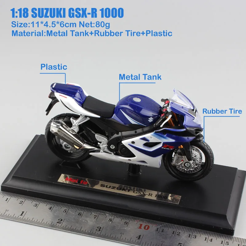 1:18 Масштаб Детская Металлическая литая модель мотоцикла Гонки SUZUKI GSX-R 1000 мото спортивные автомобили Бесплатные колеса игрушки коллекция для мальчиков