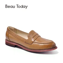 BeauToday Penny Loafers Women Sheepskin Moccasin Genuine Leather Slip On Pointed Toe Flats Plus Size Shoes