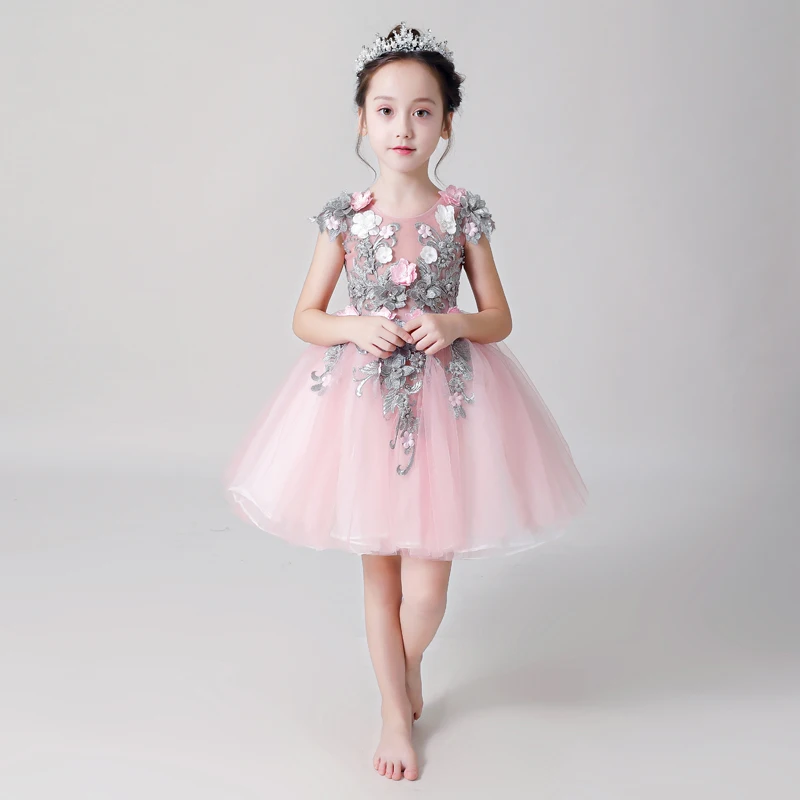 

Beading Flower Girl Dresses for Wedding Appliques Princess Evening Gowns Ball Gown Kids Pageant Dress for Birthday Costume B434