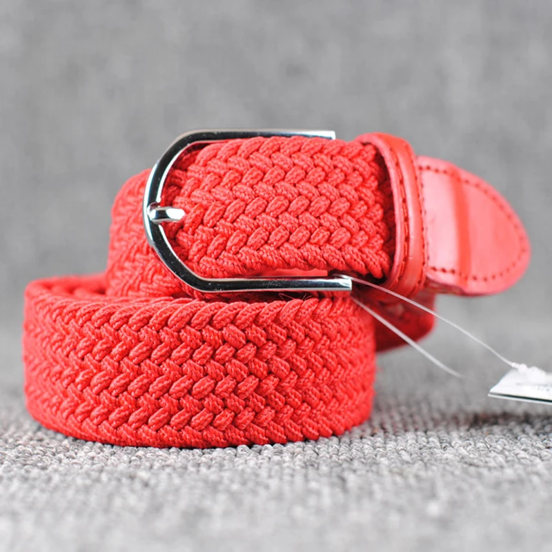 2016 Red Casual Knitted Belt Men Woven Canvas Elastic Stretch Braided