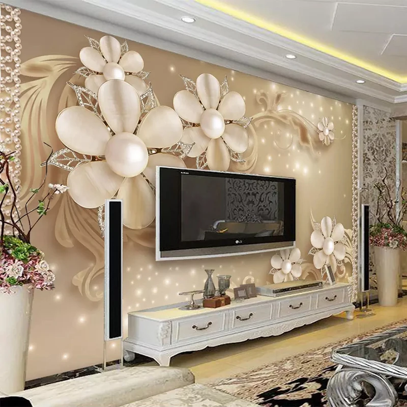 

Custom Mural Wallpaper 3D Stereo Jewelry Flowers Living Room TV Sofa Home Decor Photo Wall Paper For Walls 3 D Papel De Parede