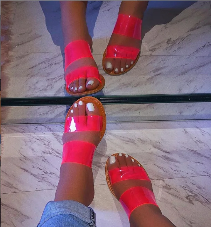 

Fashion Summer Women Sandals Clear Shoes Slip-On Jelly Shoes Cut Out Ladies Flat Sandals Outdoor Holiday Slides 04