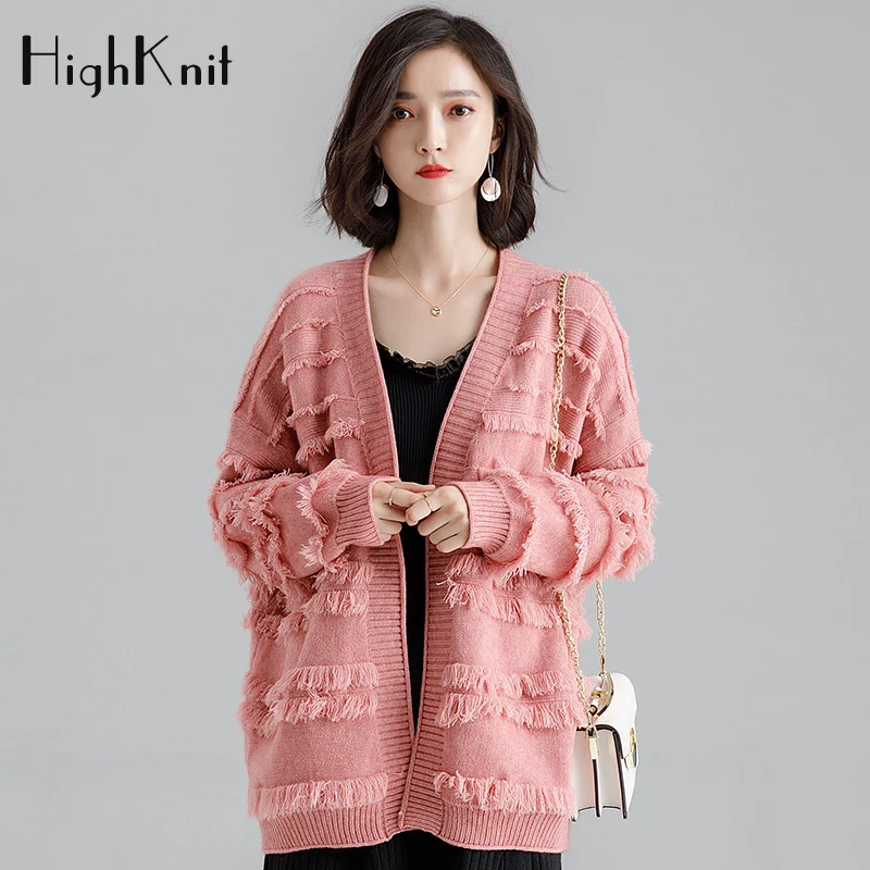 HighKnit Tassel Plus size Cardigan Women Long Sweater Korean style