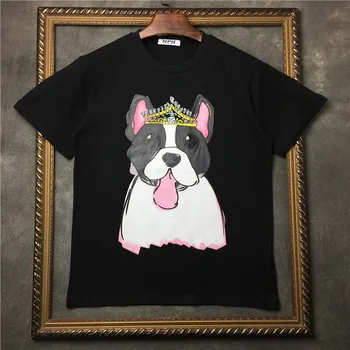 

New Novelty 19ss Men Doodle cartoon crown puppy T Shirts T-Shirt Hip Hop Skateboard Street Cotton T-Shirts Tee Top kenye #F42