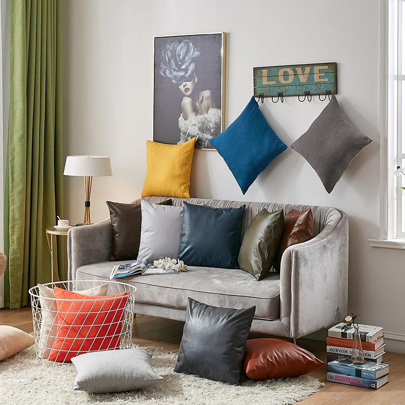 Cushion Cover Luxury Pillow Case 45*45 Sofa Decorative PU Leather Cushion Cover For Living Room Kussenhoes Bedroom Car Decor New Cushion Cover Luxury Pillow Case 45*45 Sofa Decorative PU Leather Cushion Cover For Living Room Kussenhoes Bedroom Car Decor New