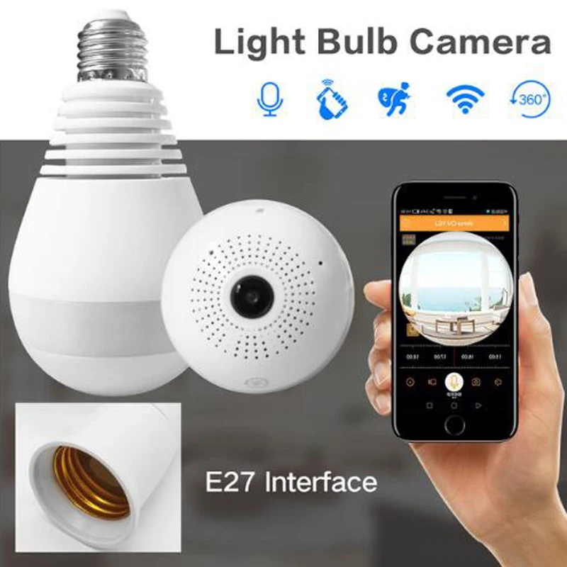 3.0 MP 360 Degree Bulb Lamp Wireless IP Camera 1080P Fisheye Panoramic Security Camera Wifi Night vision CCTV Camera