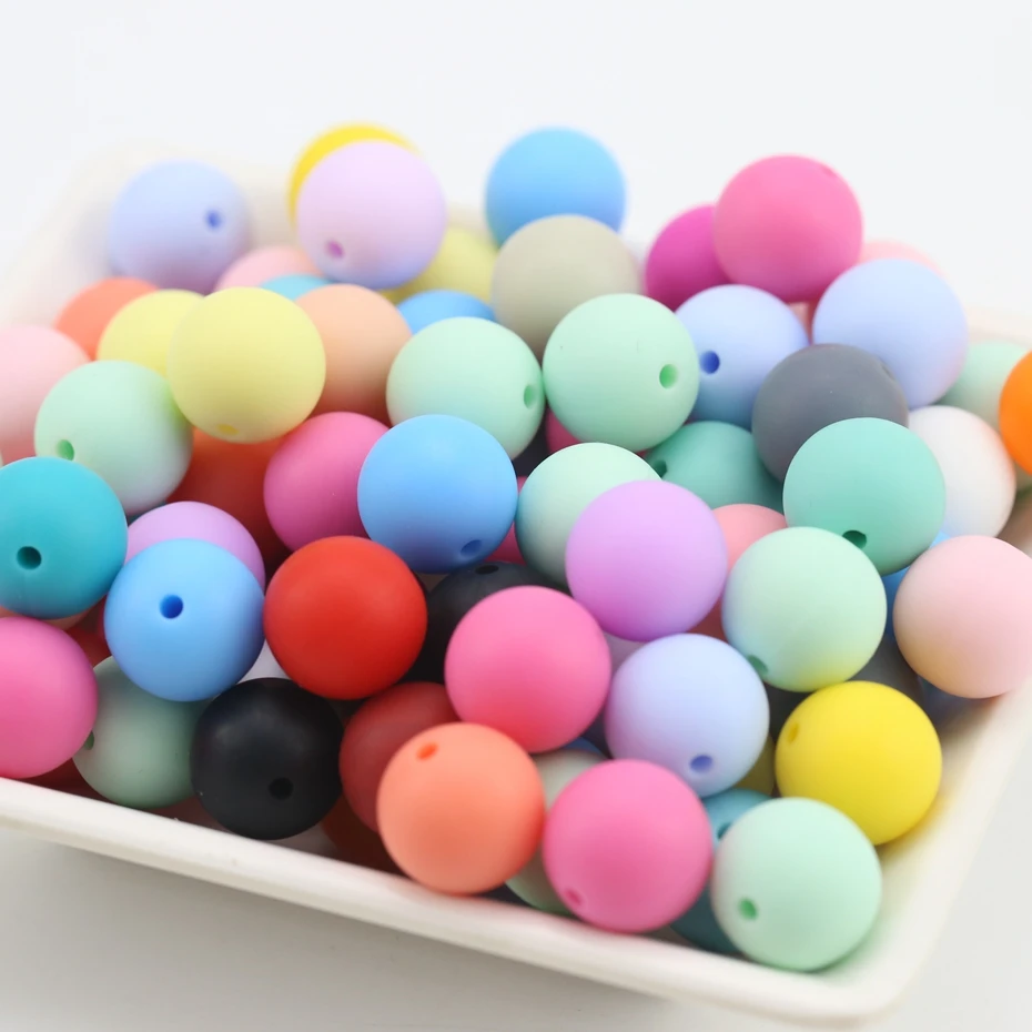 Perle en silicone ronde de 15 mm Blanc lot de 3 silicone alimentaire