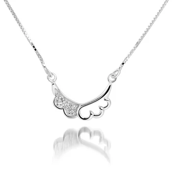 

925 Sterling Silver Jewelry Cubic zirconia Rhinestone angel wing chain choker necklace Lovely cute valentine's day gift