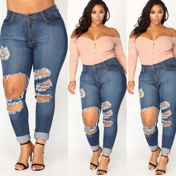 

Womens Stretch Ripped Distressed Skinny High Waisted Denim Pants Jeans Trousers