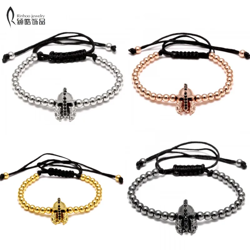 

Fashion Handmade Beads Soldier Helmet Braided Macrame Charm Wrap Cord Beaded Bracelet Bangles Adjustable Jewelry For Men Women