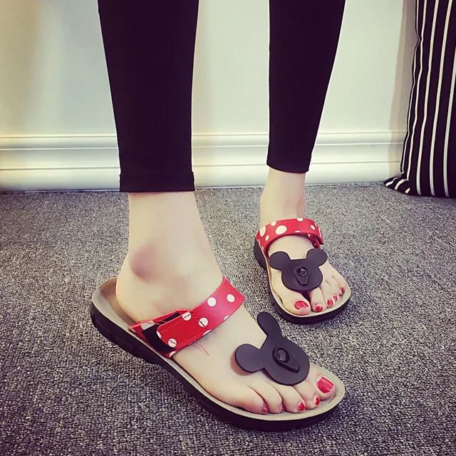 

Summer flats Women Slippers Non-slip Shoes Women indoor Outdoor Beach Slippers Women Cute Mickey casual flip flops Women Sandals