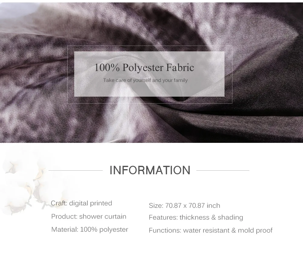 180 x 180cm Elegant Thinkers Digital Printed Polyester Bathroom Shower Curtain with 12 Hooks