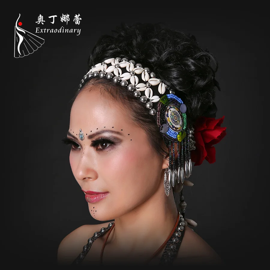 Ethnic Beading Rivets Dance Headwear font b Accessory b font Stage Performance Belly Costume font b