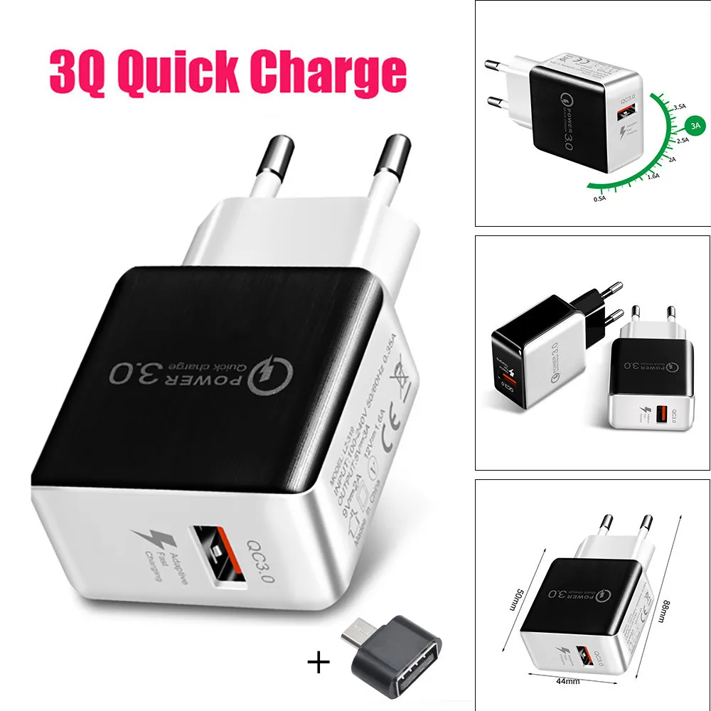 

QC3.0 Fast Charge USB 5V 3.1A Travel Wall Charger Adapter EU Plug For Samsung For ipad Xiaomi Huawei Android Mobile Phone