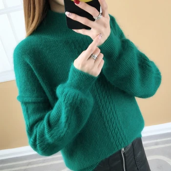 

2020 Thicken sweater female hedging half-high collar loose twist winter new Korean wild jacket women