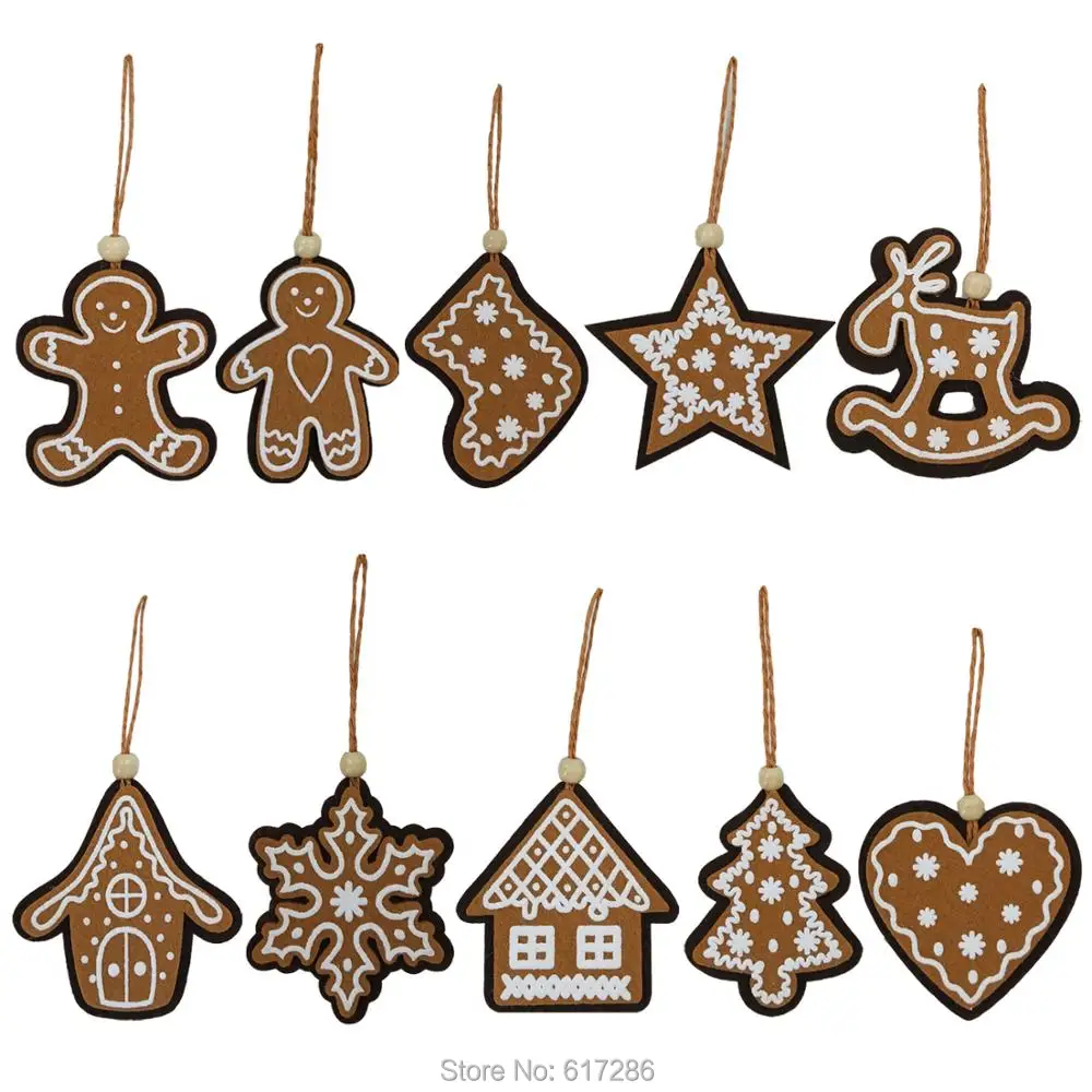 

10pcs/lot lovely Felt Christmas Tree Ornaments with 10 Designs Gingerbread Man Hanging Decoration Small Christmas Gift