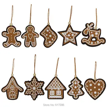 

10pcs/lot lovely Felt Christmas Tree Ornaments with 10 Designs Gingerbread Man Hanging Decoration Small Christmas Gift