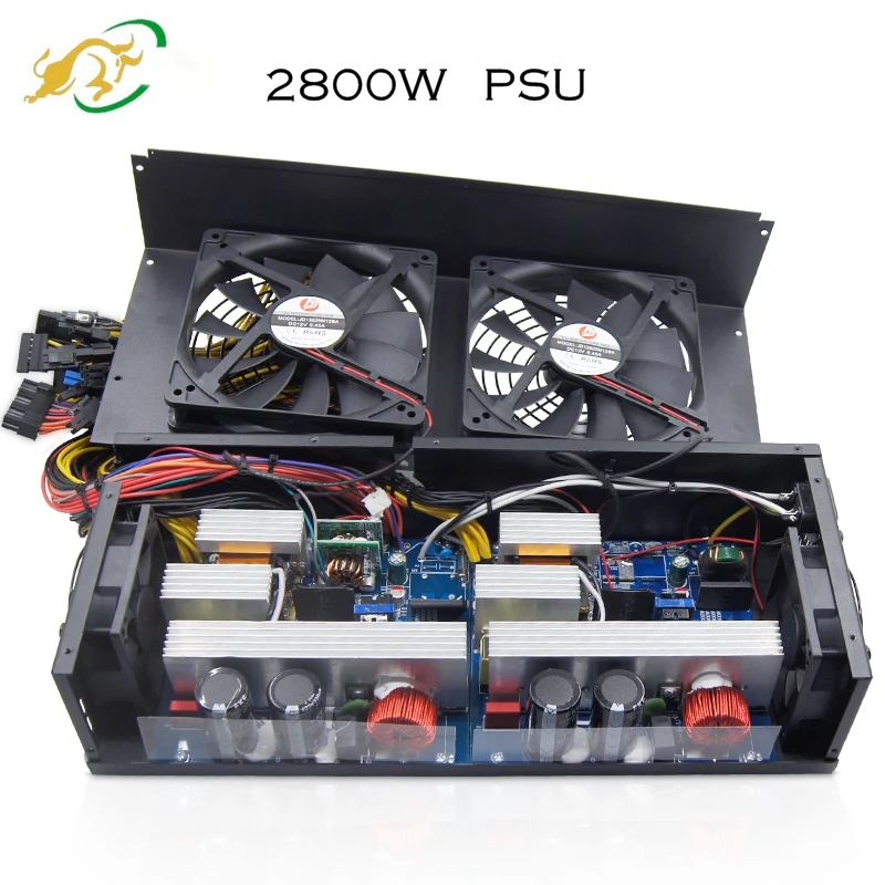 الحقيقي ETH آلة استخراج المعادن امدادات الطاقة atx bitcoin PSU 2800 W 80 زائد pc مصدر يدعم 6 GPU بطاقات RX 470/480 RX 570 p106 GTX1080