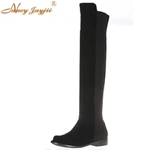 BC Для женщин Зимняя Теплая обувь; сезон зима черный круглый носок сапоги до колена на плоской подошве обувь для девочек, размера плюс размеры для возраста 5-14 лет, женские зимние сапоги