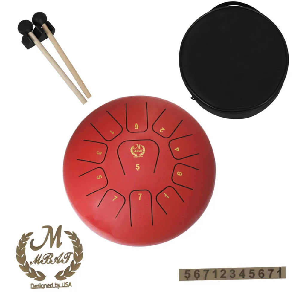 Handpan Sixth Element Worry Free Drums MEEKOO Steel Tongue Drum Percussion Musical Instruments for Adults,Meditation,Zen,Calming,Spiritual,Therapy,gift（Peony Red） 12 Inch 13 Notes