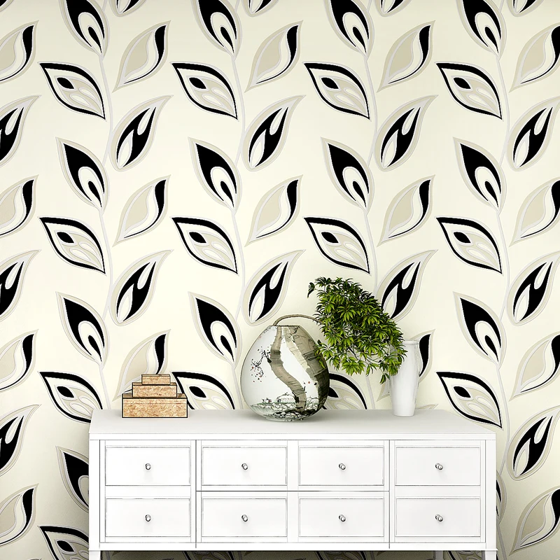 

behang,Modern Leaf Patten 3D Wallpaper for Walls Non Woven Floral Wall Paper Roll Living Room Green Leaf Wallpaper for Bedroom