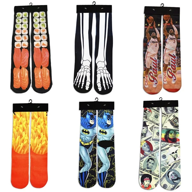 

2018 New Fashion Men/Women 3d Funny Harajuku Sock Sushi/Meat/Superman/Athletes Star Printed Socks Warm Brand Socks Unisex