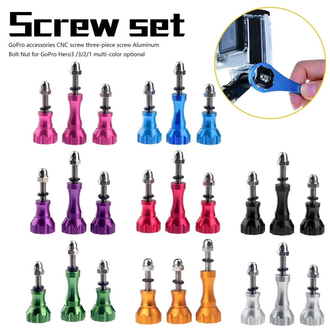 

Multi-color optional For accessories CNC screw three-piece screw Aluminum Nut for Hero3 /3/2/1 For 2 4K installation