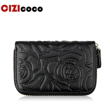 

Brand Women Floral Cow Leather Credit Card Holder Flower Printing Rose Pillow Card Holder Fashion Card Wallet