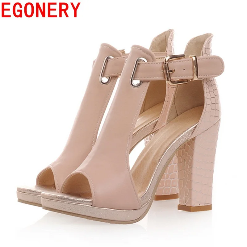 EGONERY shoes 2016 hot fashion summer pumps sexy peep toe women's high heels white platform shoes woman T-Strap shoes sandals