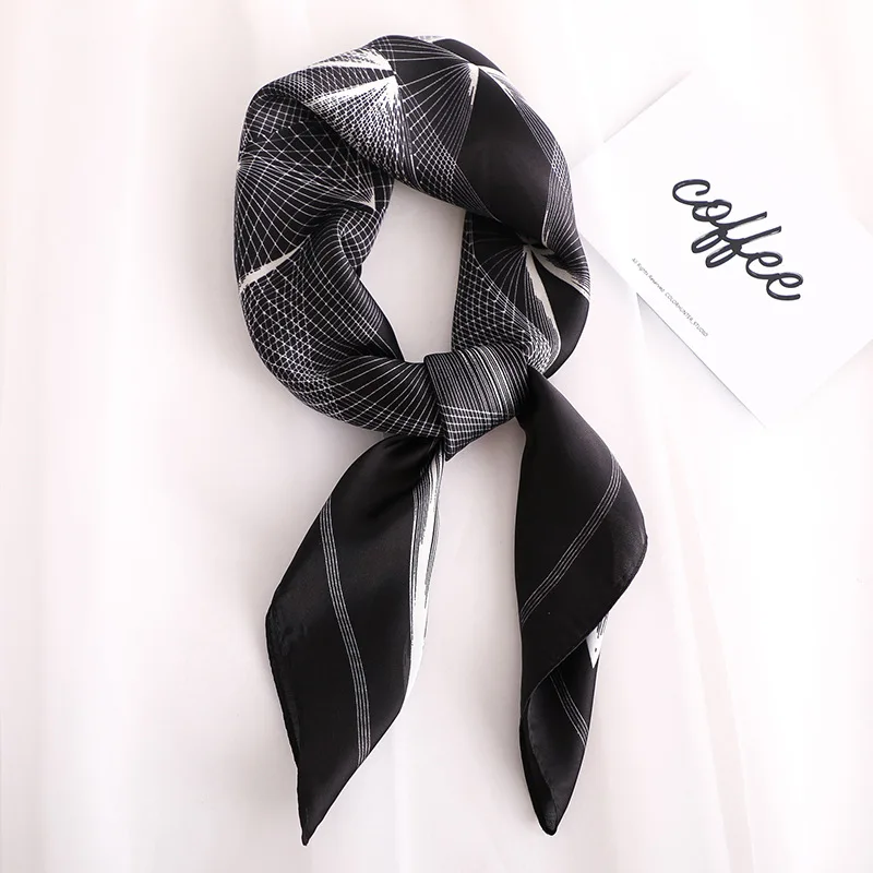 Новые шелковые шарфы, Женский Повседневный Шарф с геометрическим рисунком, квадратный элегантный женский шейный платок для офиса, бандана, шаль 70*70 см - Цвет: black
