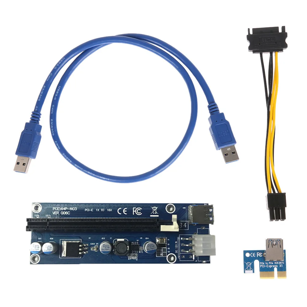 PCIe 1X 4x 8x 16x Extender Riser USB 3.0 PCIE Riser Card Express Adapter SATA molex 15pin to 6pin 8pin Power Cable for Mining