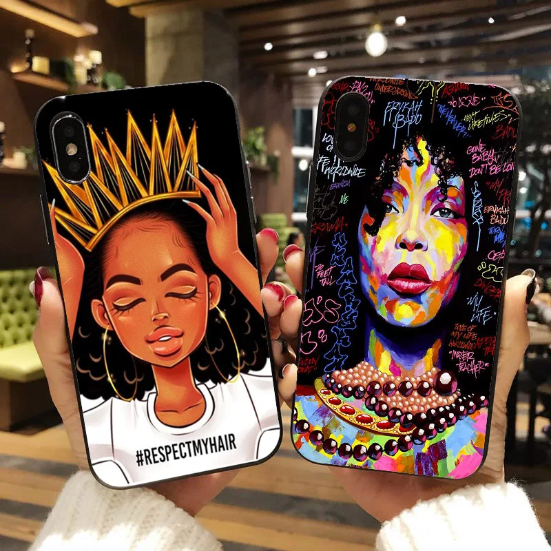 

For iPhone X 10 XS MAX XR Case African Girls Graffiti print Cover For iPhone 6 6S 7 8 Plus Case Soft TPU For iPhone 7 5 5S Case