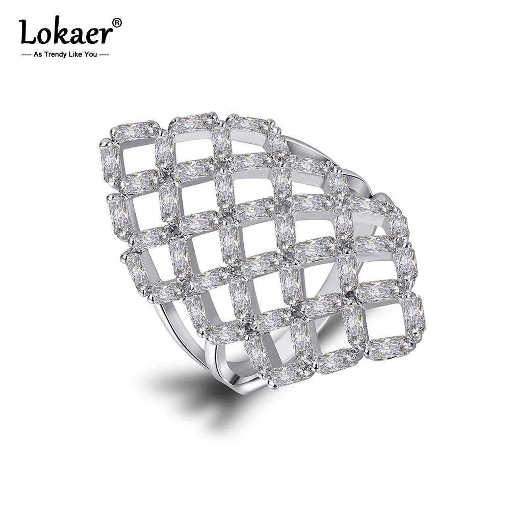 

Lokaer Luxury Design Wide Finger Wedding Rings For Women Classic AAA Cubic Zirconia Geometric Square Ring Jewelry Anel LR17177
