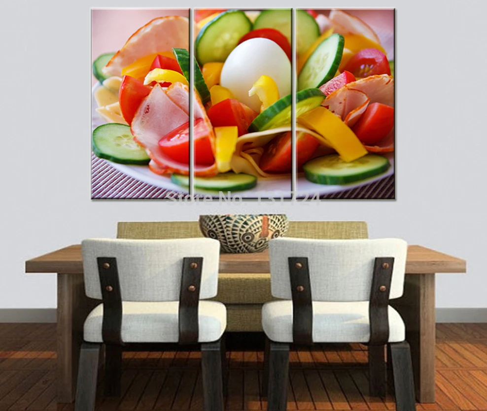 

3 Pieces "Tasty Vegetable Salad" HD Pictures Printed Painting by Numbers on Canvas for Dining Room Decor Unframed