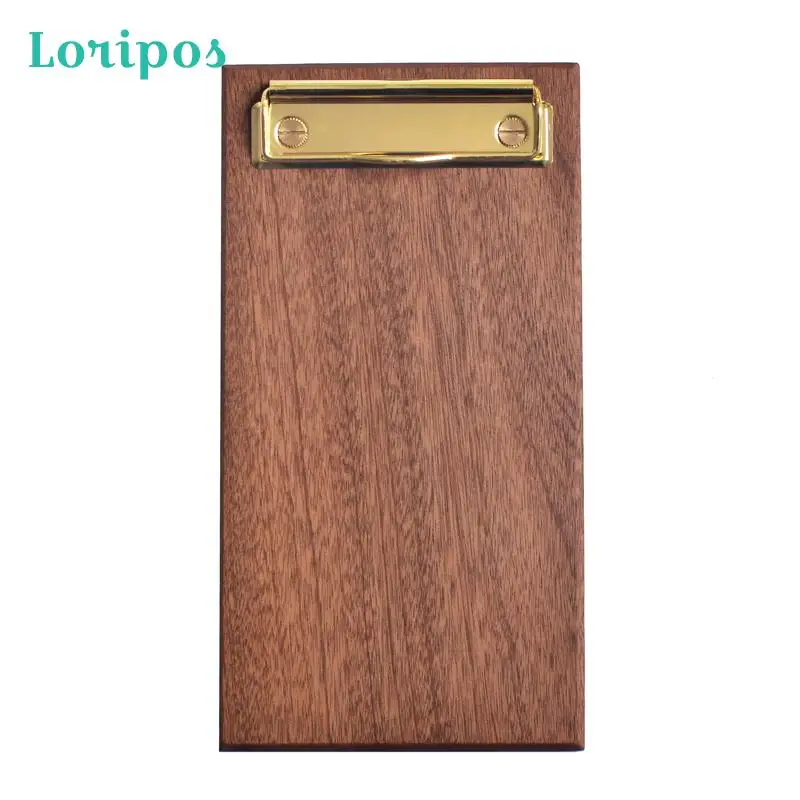 

Brass Solid Wood Menu Holder Restaurant Coffee Shop Menu Clip Board Cushion Panel Clip File Board Holder Metal Label Clip Bill