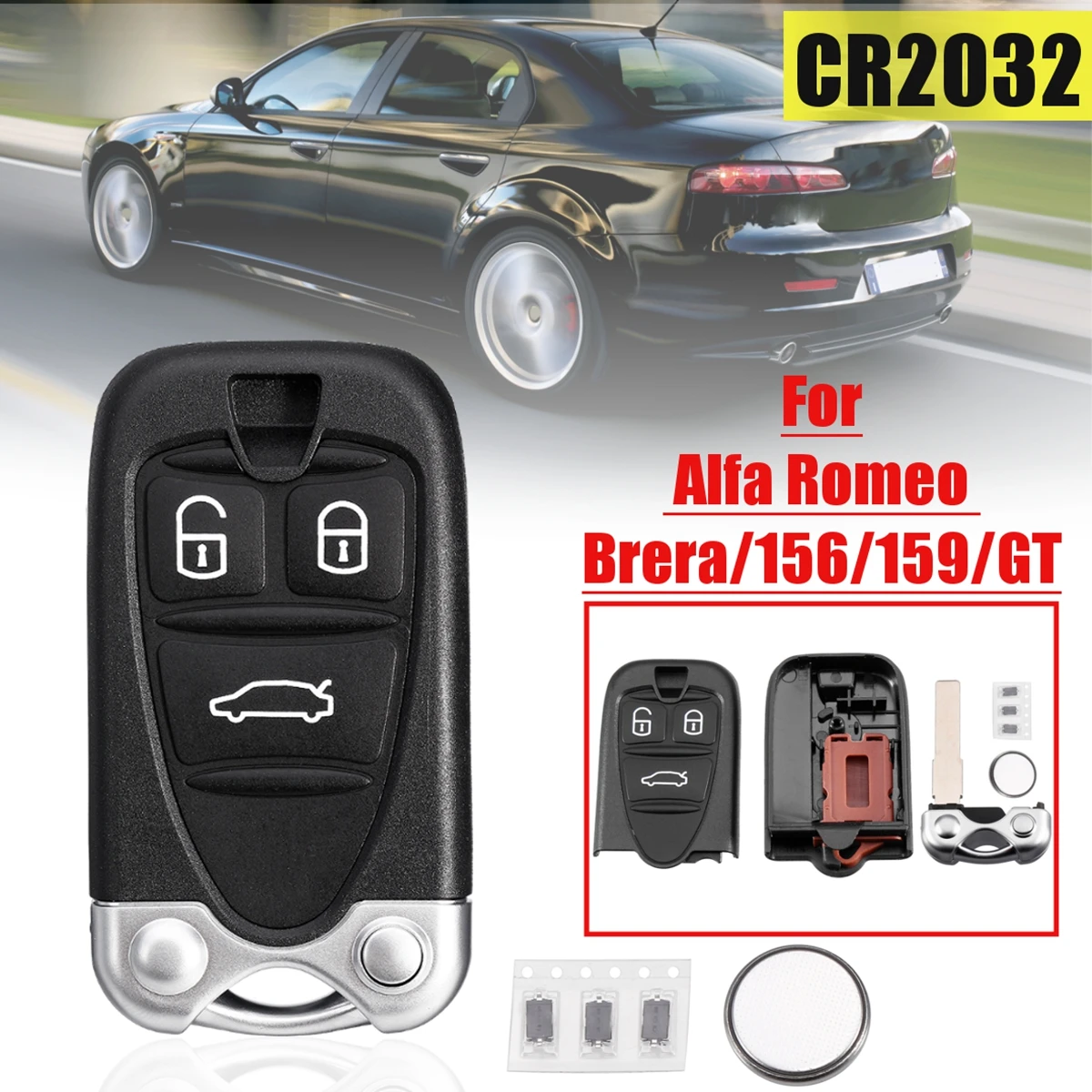 

3 Buttons Replacement Remote Control Housing Car Key Fob Shell with CR2032 Battery For Alfa Romeo Brera/156/159/GT