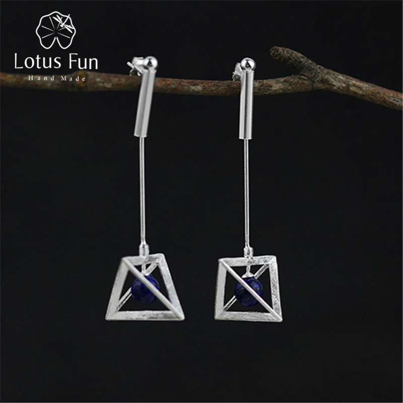 Lotus Fun Real 925 Sterling Silver Natural Original Handmade Fine Jewelry Creative Lamps Dangle Earrings for Women Brincos