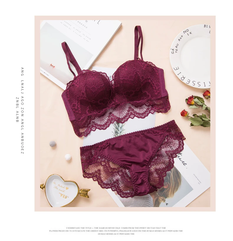 MengShan New Sexy Bra set Ring-free lace edge massage palm cup bra push up Adjustment type Comfortable gathering push up bra set underwear sets sale