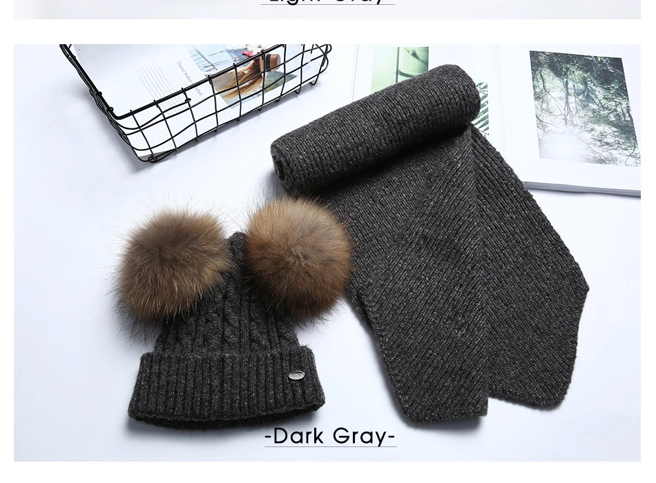 Parent-child Hat And Scarf Set Solid Winter Skullies Beanies With Fur Pompom High Quality Wool Knitted Hat Caps Children (15)