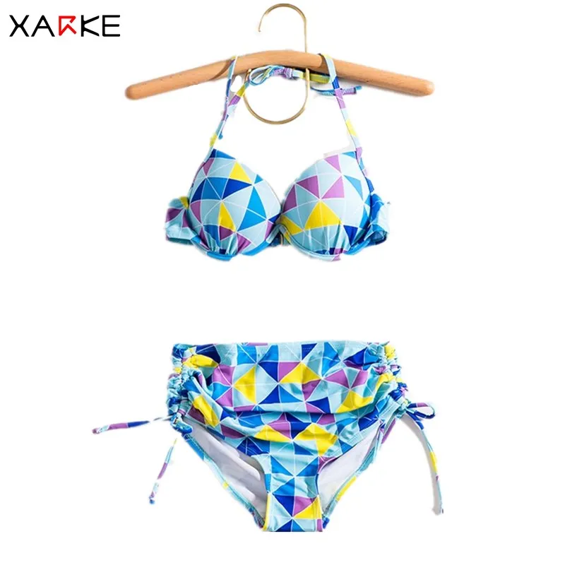 

XARKE Female High Waist Swimsuit Underwire Sexy Push Up Bikini Set Halter Swimming Suit for Women Print Women Swim Suit Bather