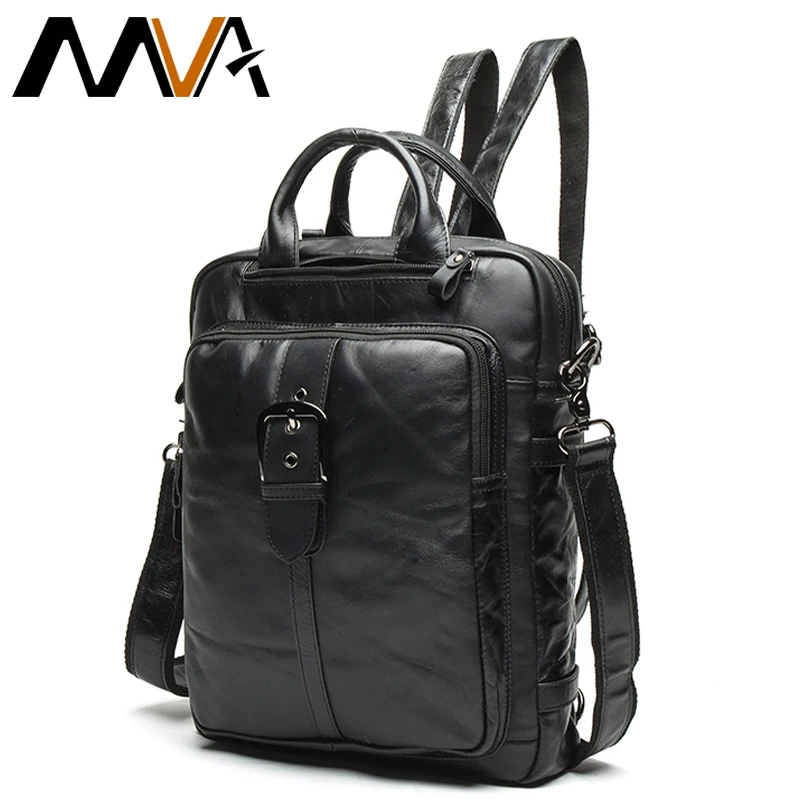 

Men's Messenger Backpacks Genuine Leather Black Backpack for Women Top Layer Cow Leather Men Business Shoulder Bag Backpack 8863
