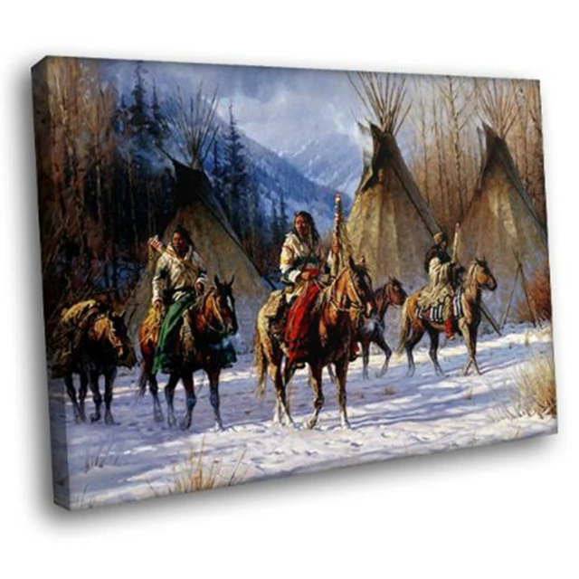 Native American Landscape Wall Art Canvas Painting Print Indian Tribes