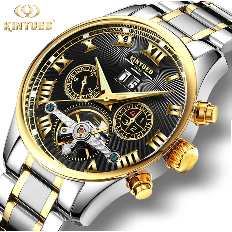 KINYUED Business Mechanical font b Watches b font Mens Skeleton Tourbillon Automatic font b Watch b