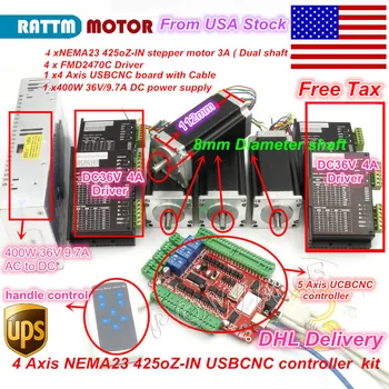 

USA SHIP/free ship 4 Aixs USBCNC Controller kit Nema23 425oz-in,112mm,3A (Dual Shaft) Stepper Motor for CNC Engraving machine