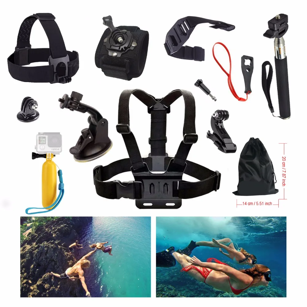 Wholesale Accessories kit For Gopro hero 4 5 SJCAM SJ4000 Floating Bobber Chest Head Hand Mount Strap Car Suction Mount Selfie Stick 43 Buy Cheap Accessories kit For Gopro hero 4 5 SJCAM SJ4000 Floating Bobber Chest Head Hand Mount Strap Car Suction Mount Selfie Stick 43