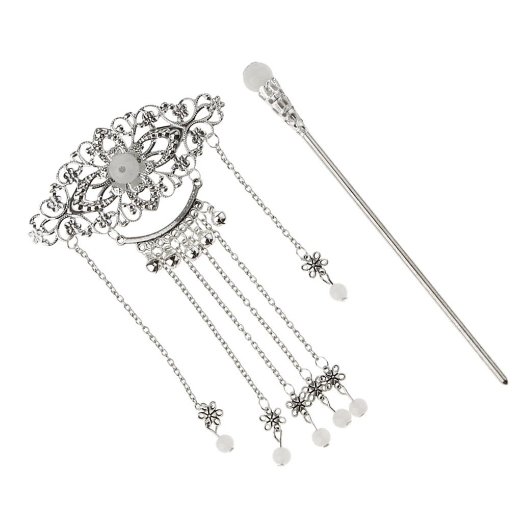 Womens Retro Traditional Chinese Wedding Floral Tassels Bells Hair Stick Chignon Chopsticks Headwear Jewelry