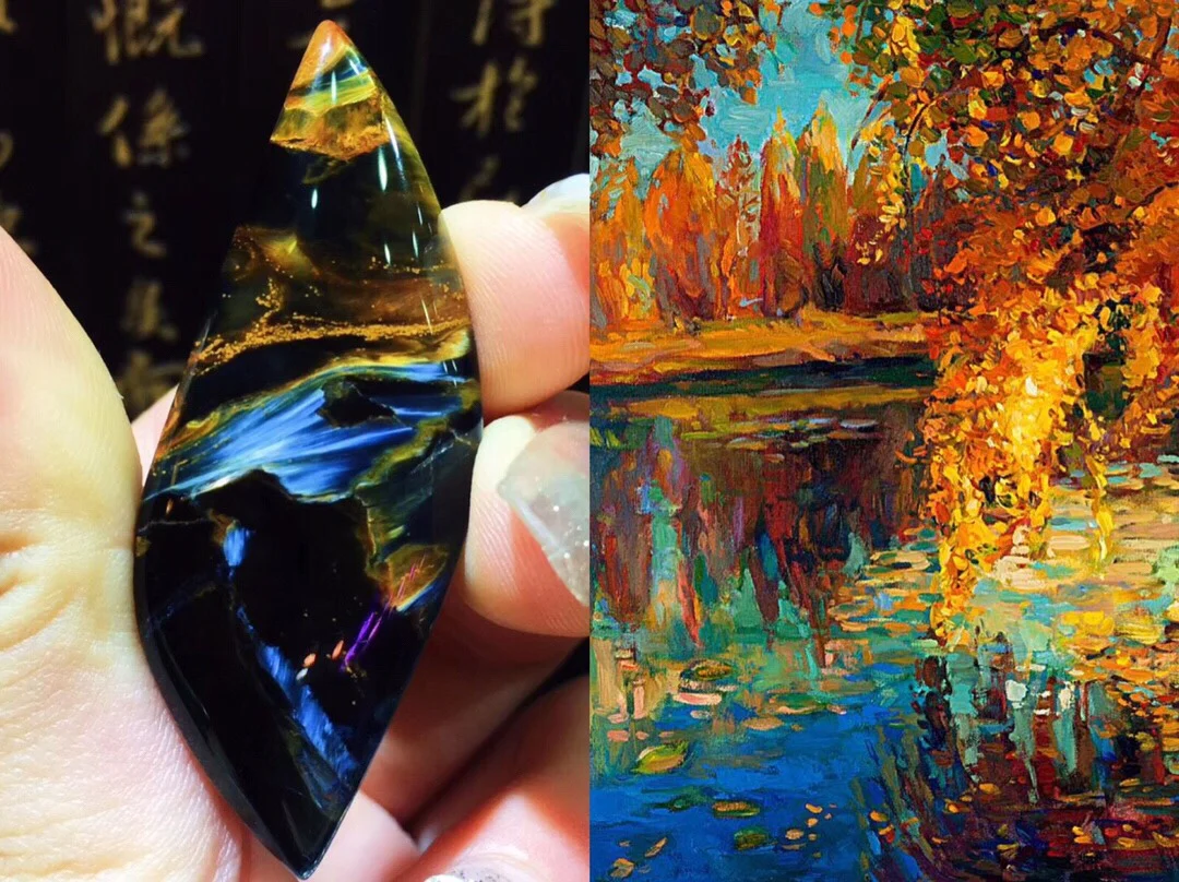 

B35343 super beautiful pendant black blue yellow natural boutique Peter Stone (Pietersite) pendant men and women pendant