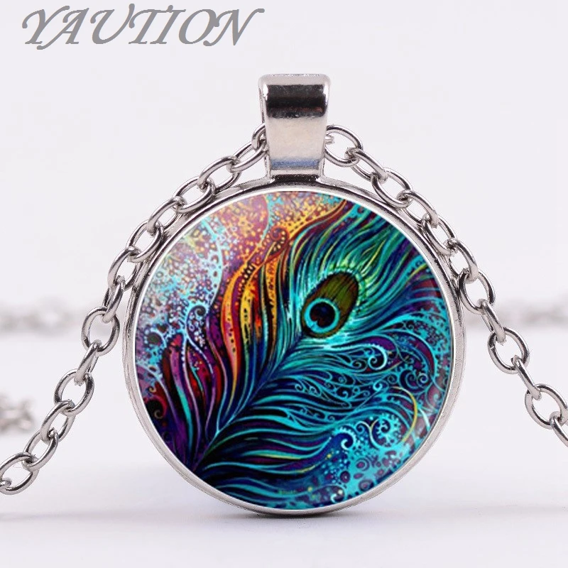 3/Color Peacock necklace Peacock flaunting its tail necklace glass ...